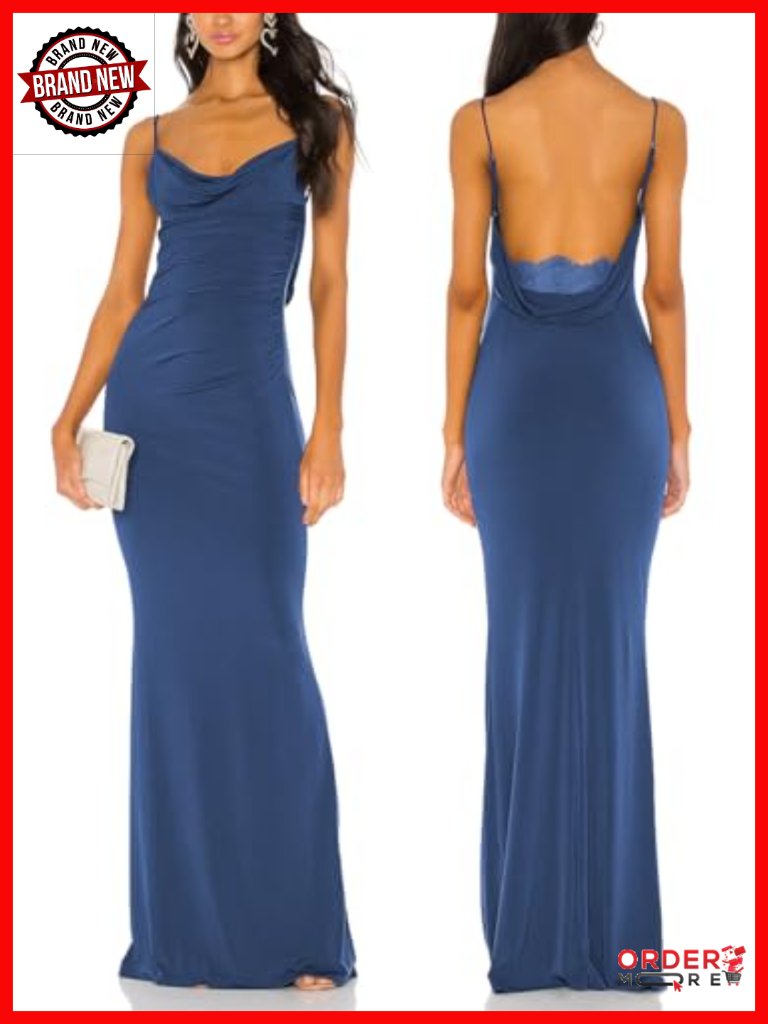 Spaghetti Straps Mermaid Evening Gown Formal Maxi Dress Drape Neck Lace Backless